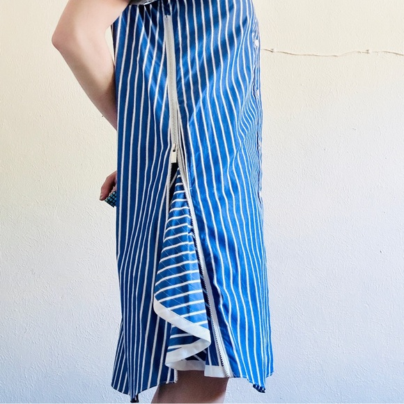 SACAI Blue Cotton Poplin Stripe Parachute Short Sleeve Collared Shirt Dress - Picture 4 of 11